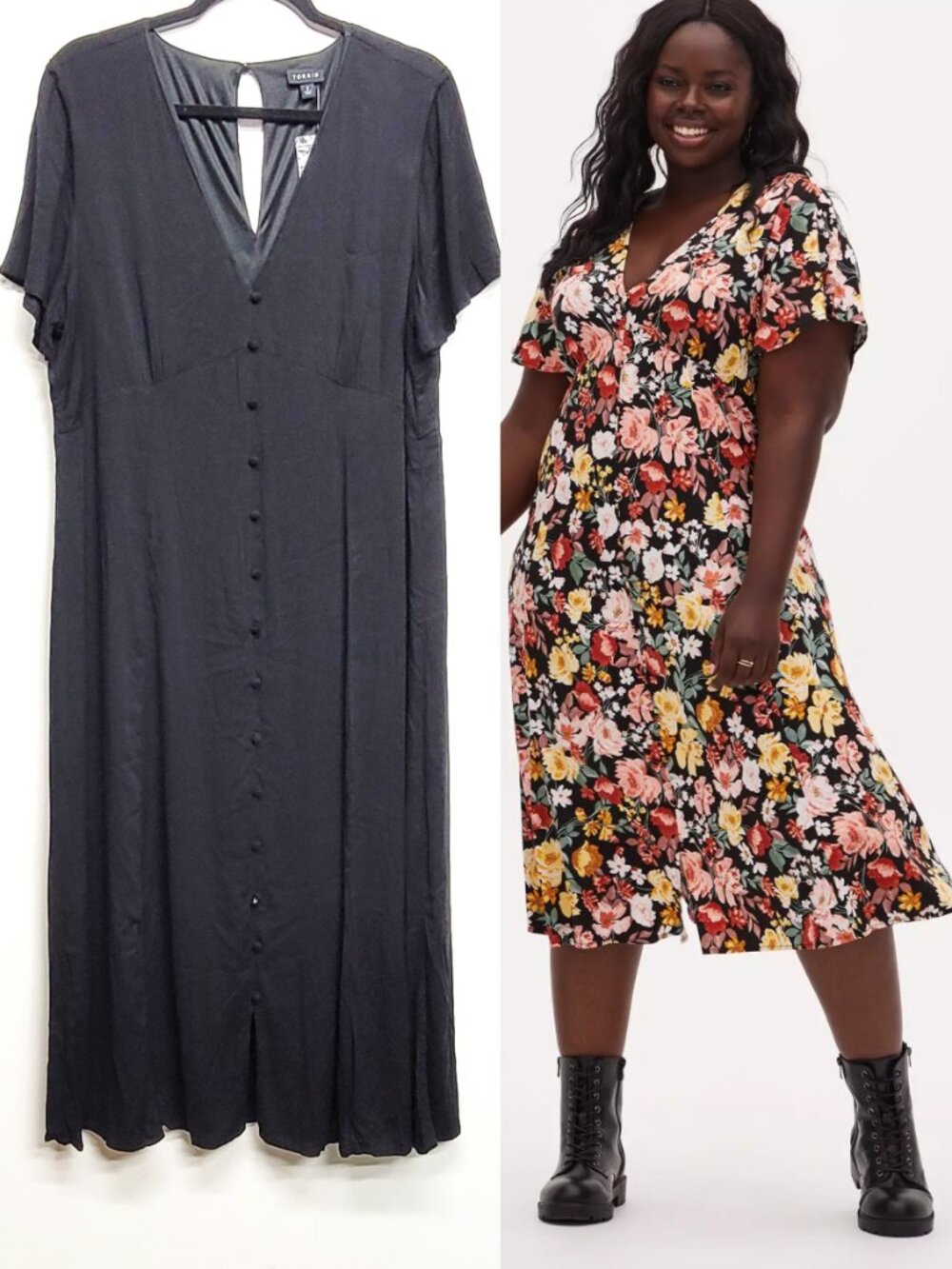 NWT Torrid 2 Black Challis Button Front Midi Dress 2X 18 20